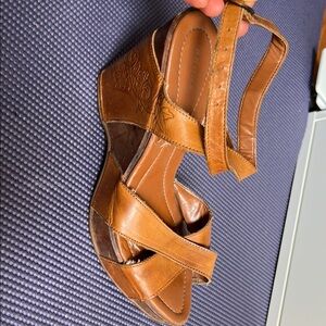 Bronx Brown Leather Wedge Sandals with Ankle Strap